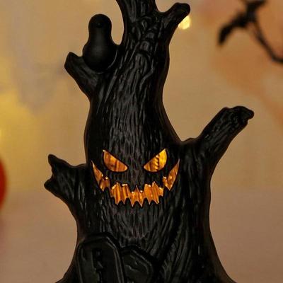 Strašidelný halloweenský stromek se světýlky: Dýňová lucerna a dekorace s obličejem ducha