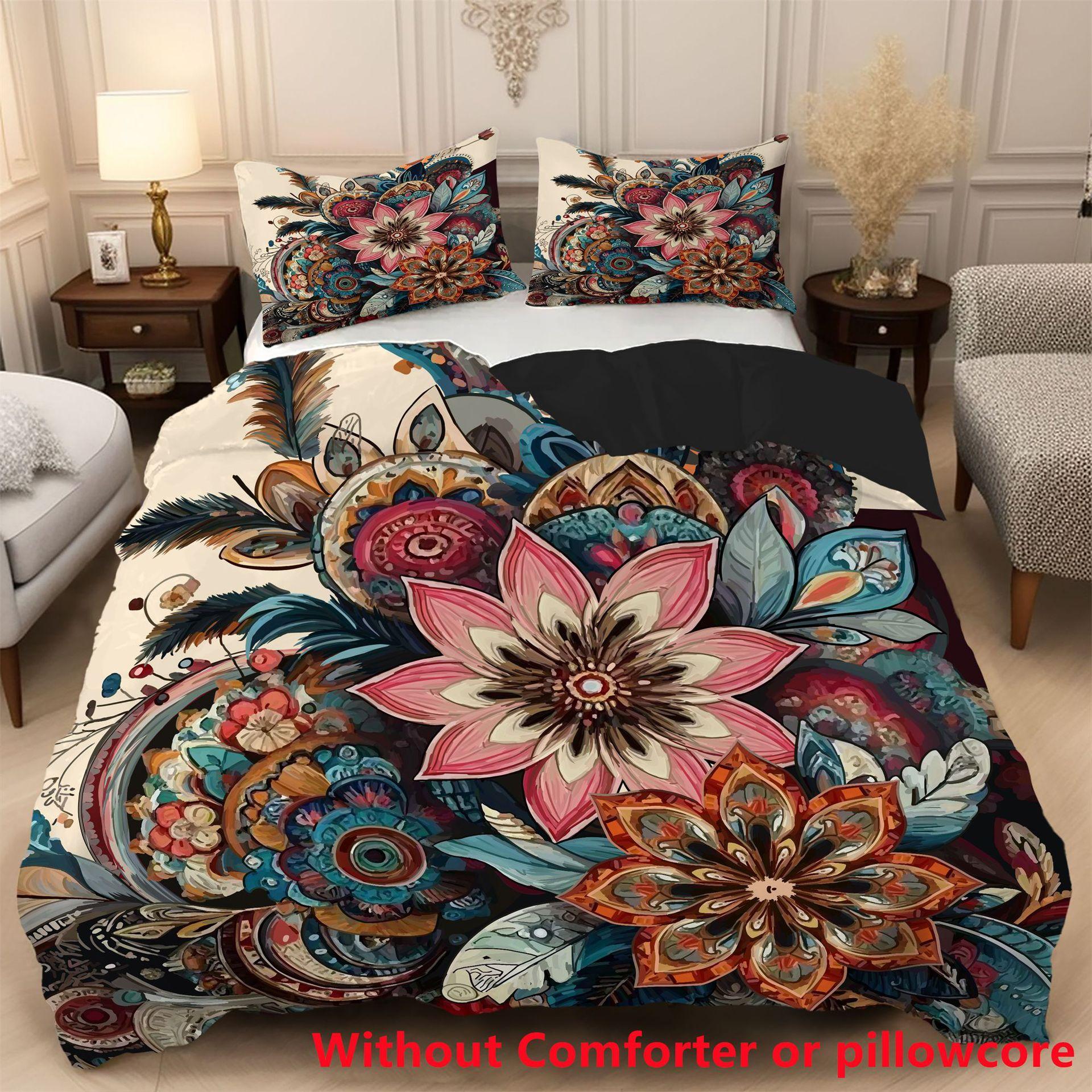 

Bedding, Nordic Super Soft Flower 3D Printing Three-Piece Quilt Cover Sheet Home Textiles 135 * 200cm 50 * 80cm * 1 two-piece set