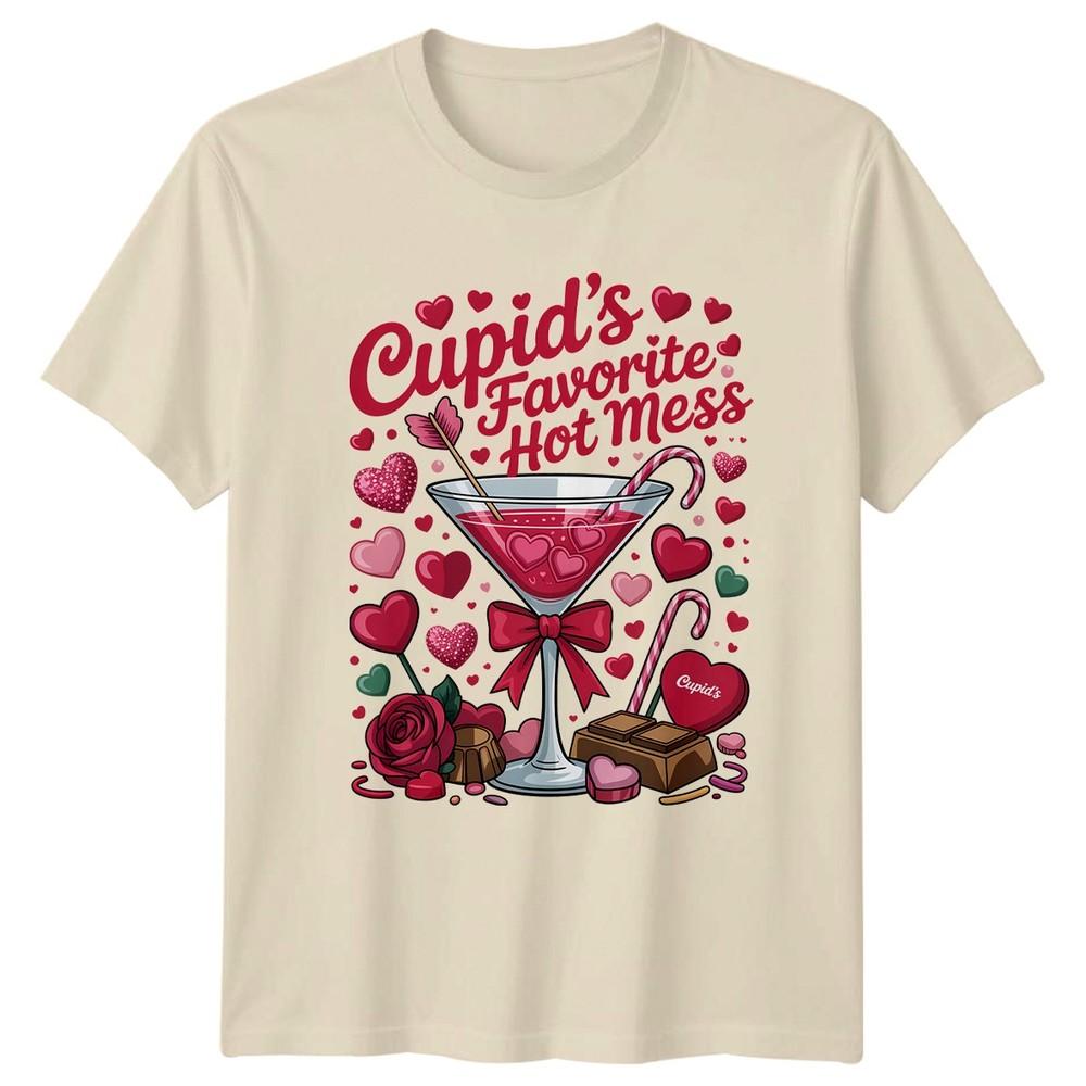 Cupids Favorite Hot Mess Unisexs TShirt Cocktail Humor Valentines Day