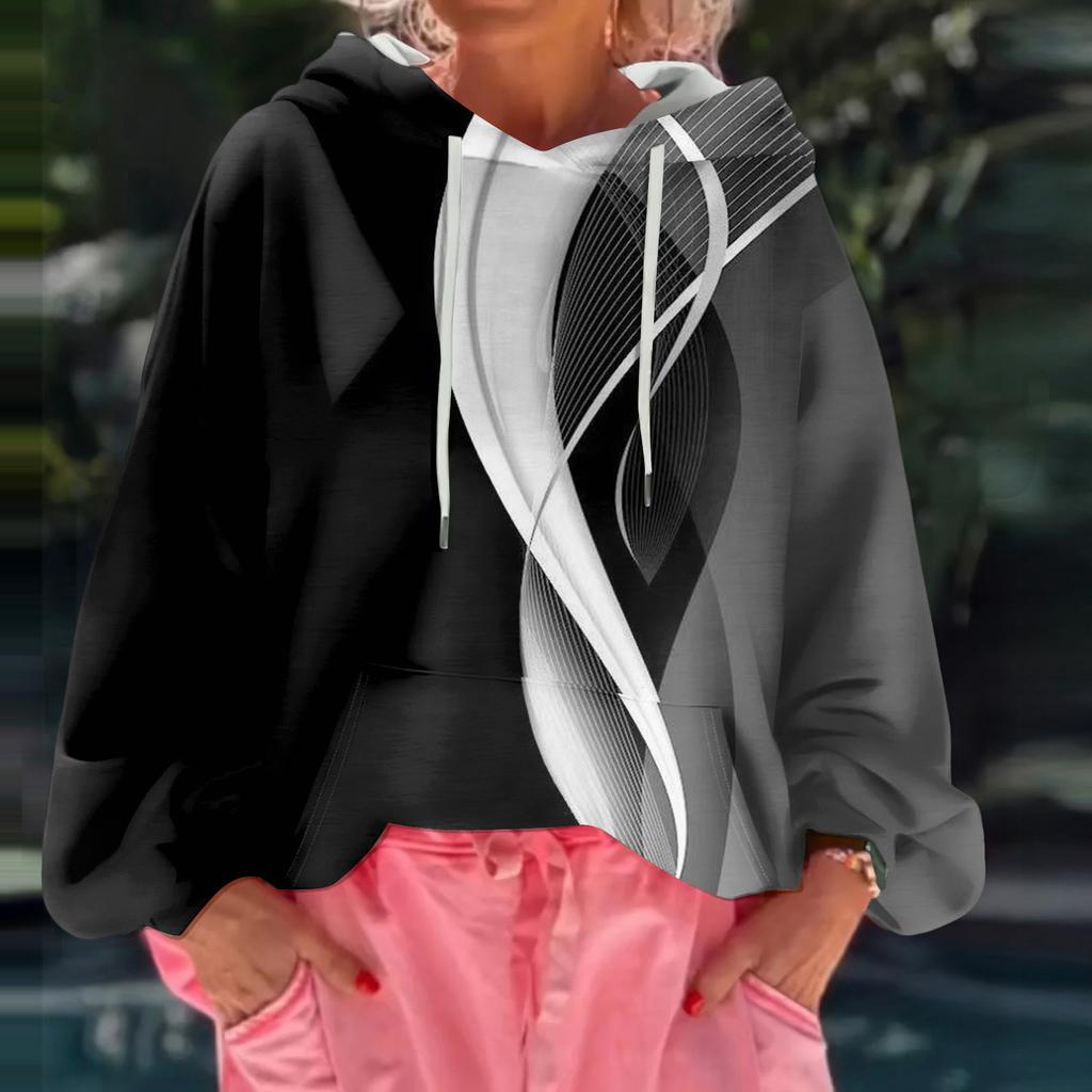 Women's Floral Print Loose Casual Long Sleeved Hooded Sweatshirt