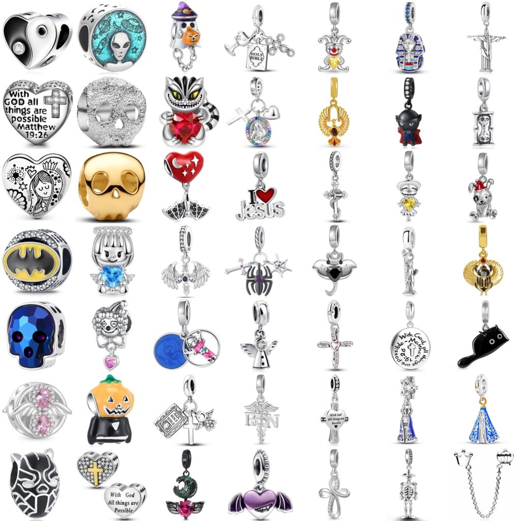 Fashion 925 Silver Halloween Gift Cross Angel Bat Clown Phoenix Charms Beads Fit Original Bracelet Trinkets Accessories