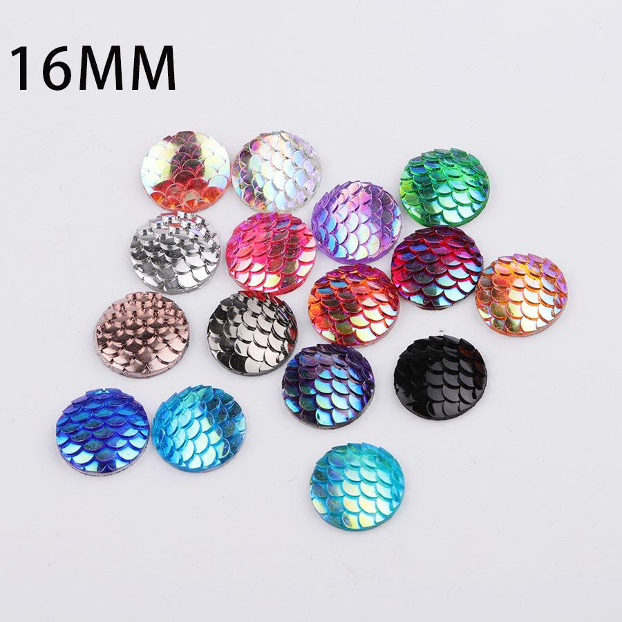 16MM DIY Jewelry Flat Resin Rhinestones: Round Fish Scale AB Color Patches