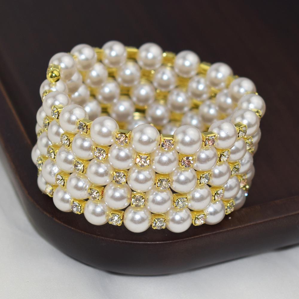 Wielowarstwowa Bransoletka Europejska i Amerykańska: 8mm Kamień Strass Perłowy, Modny Kreatywny Damski Design z 2/3/4/5/7 Rzędami