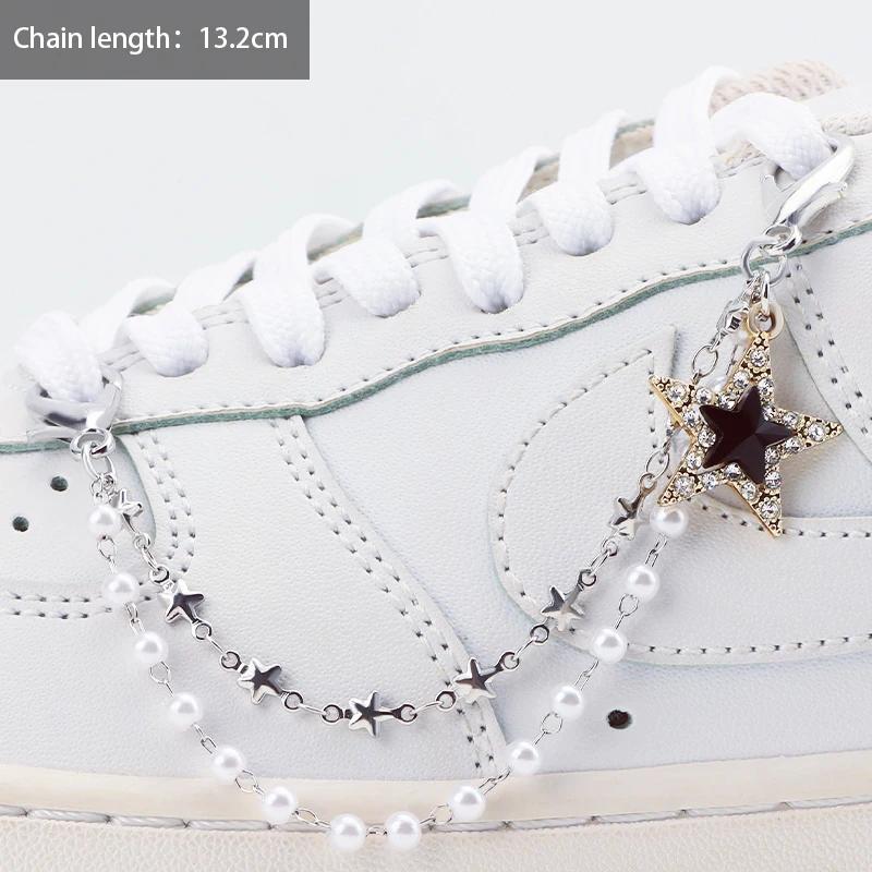 1PCS Luxurious Diamond DIY Heart Star Pearl Shoe Chain Punk Original Detachable Studded Pentagram Shoe Accessories Jewelry Penda