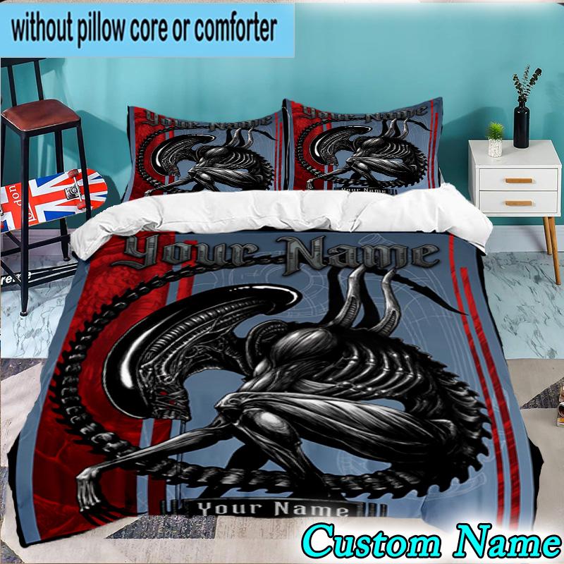 Custom Name 3PCS Alien Fire Bedding Set,Including Duvet Cover And 2pcs Pillowcases Perfect for Bedroom,Dormitory,Fan Christmas gift