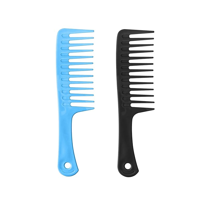 2 Pack Wide Tooth Comb, Hair Combs, Large Tooth Detangling Comb for Women Wet Curly Hair, Styling (Black/Pink)