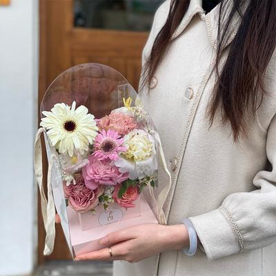 Rose Flower Hand Packaging Box Waterproof Transparent Flower Art Arrangement Paper Box Portable Tote Florist Supplies Package