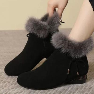 2025 New Flat Short Boots Women's Mink Hair Boots Low Heel Comfortable Versatile Velvet Cotton Boots Anti-velvet High-end Women's Shoes