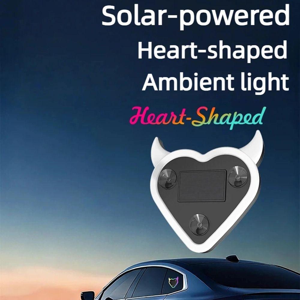 Suction Cup Solar Car Light Heart Shape Design Atmosphere Neon Light  Car Interior