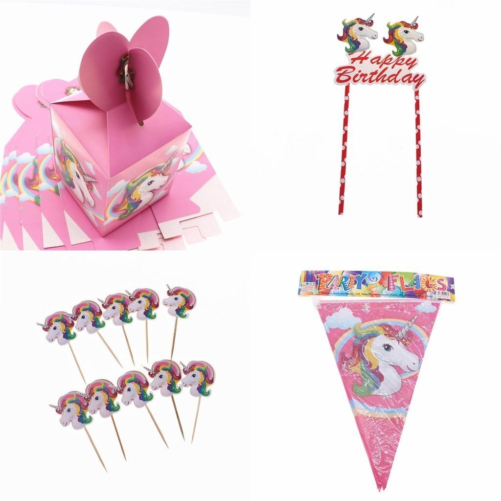 Magical Unicorn Kids Birthday Party Supplies Featuring Colorful Plates Cups And Banners
