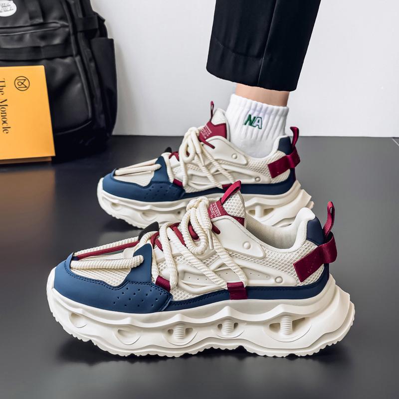 2025 spring new mesh breathable men's shoes lace-up casual sports shoes youth thick-soled heightening dad trendy shoes