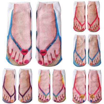 3D Printed Flip-Flop Nail Art Socks - Funny & Stylish Short Socks for Girls