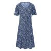 Women Summer Boho Floral Print Dress Round Neck Short Sleeve Pocket Dress