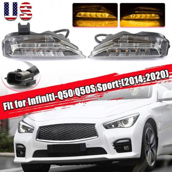 Bumper Fog Turn Signal Light Lamp LED Lamps For Infiniti Q50 Q50S Sport 2014-20