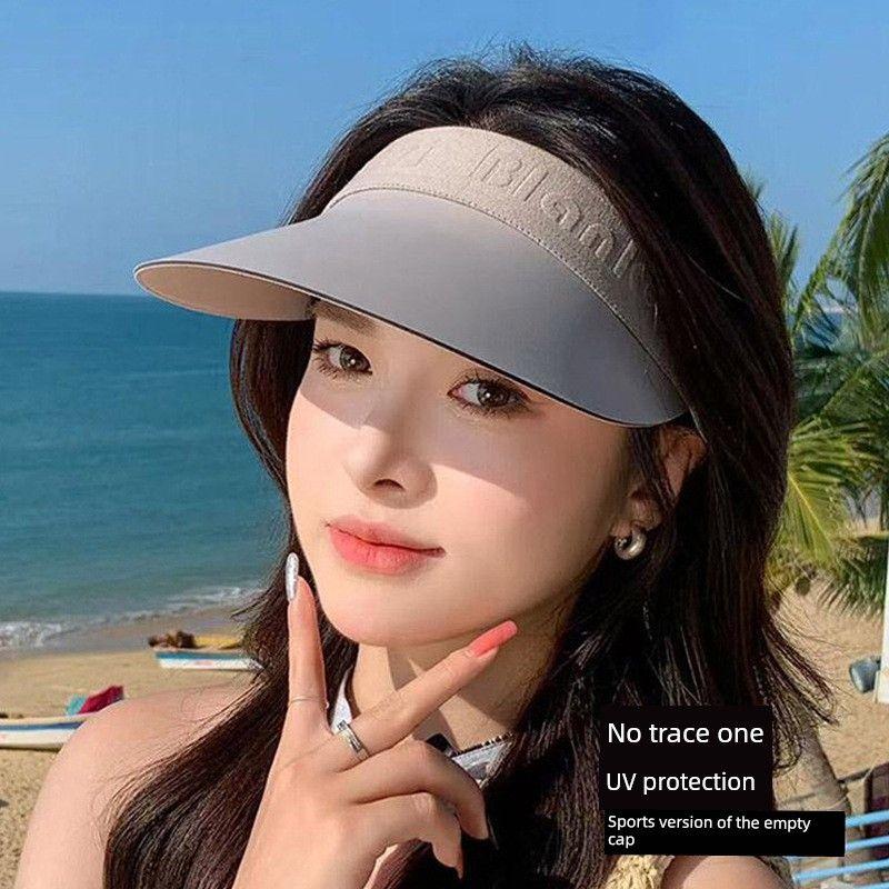 

2025 New Arrival Sports Visor Cap Summer Outdoor Seamless Foldable Sun Hat Female Sun Protection UV Protection Alphabet-Classy Gray