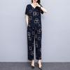Middle Age Women's Summer Suit  New Elegant Two Piece Sets Womens Outifits Loose Vintage Print Wide Leg Pants Set
