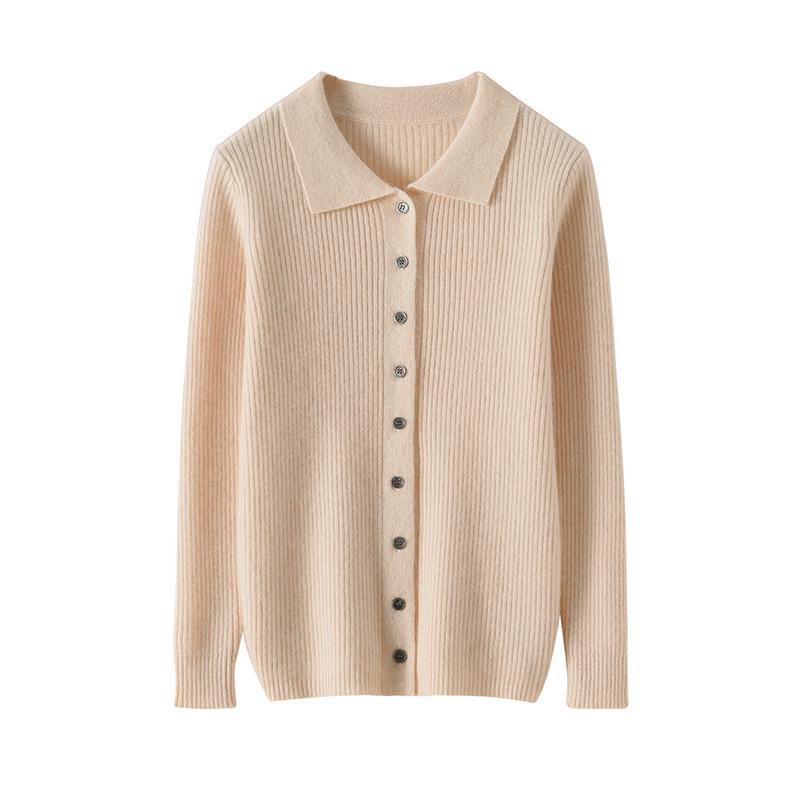 2024 Autumn/Winter Women's Wool Polo Collar Ribbed Loose Sweater