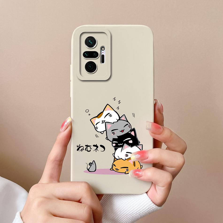 For Redmi Note 10 Pro Max Phone Case Cat Liquid Silicone Full Coverage Anti Drop Funda For Xiaomi Redmi Note 10Pro Max Bumper