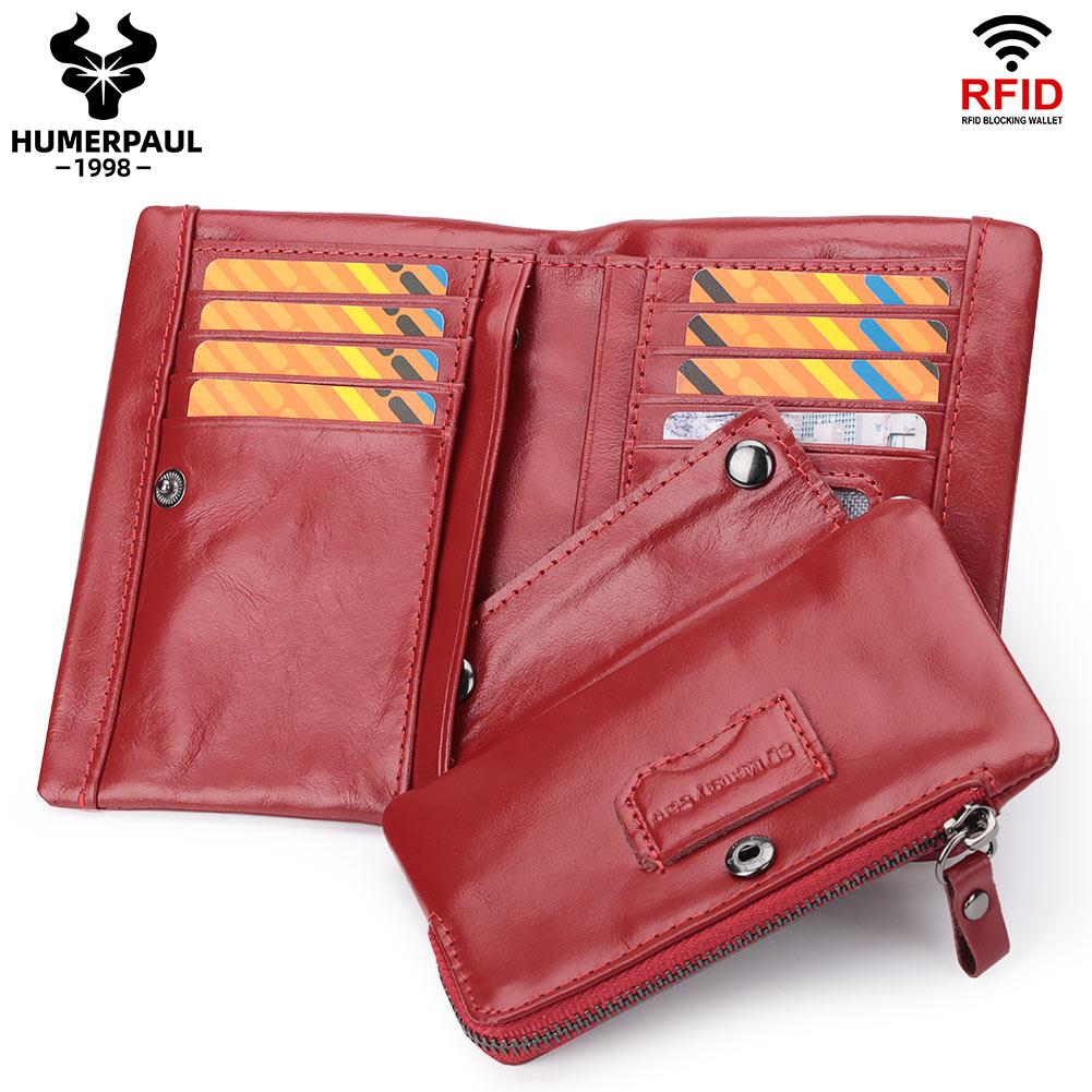 Humerpaul Ladies Wallet First Layer Cowhide Wallet Multi-card Slot Coin Purse with Photo Window Card Holder