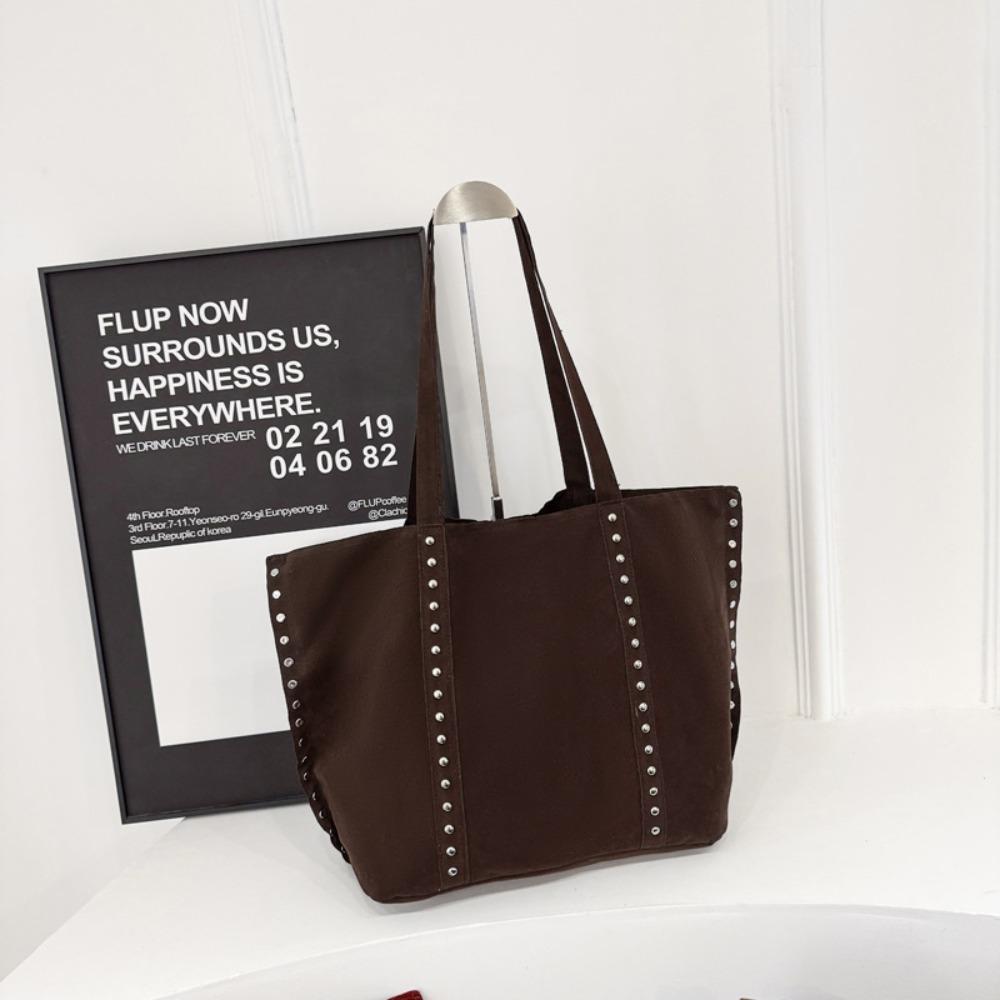 Solid Color Suede Leather Shoulder Bag PU Leather Matte PU Handbag Suede Rivet Tote Bag  Outdoor