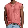 Canotta da uomo senza maniche in cotone con tasca, vestibilità casual rilassata, stile Henley, maglia sportiva per muscoli, per l'uso quotidiano