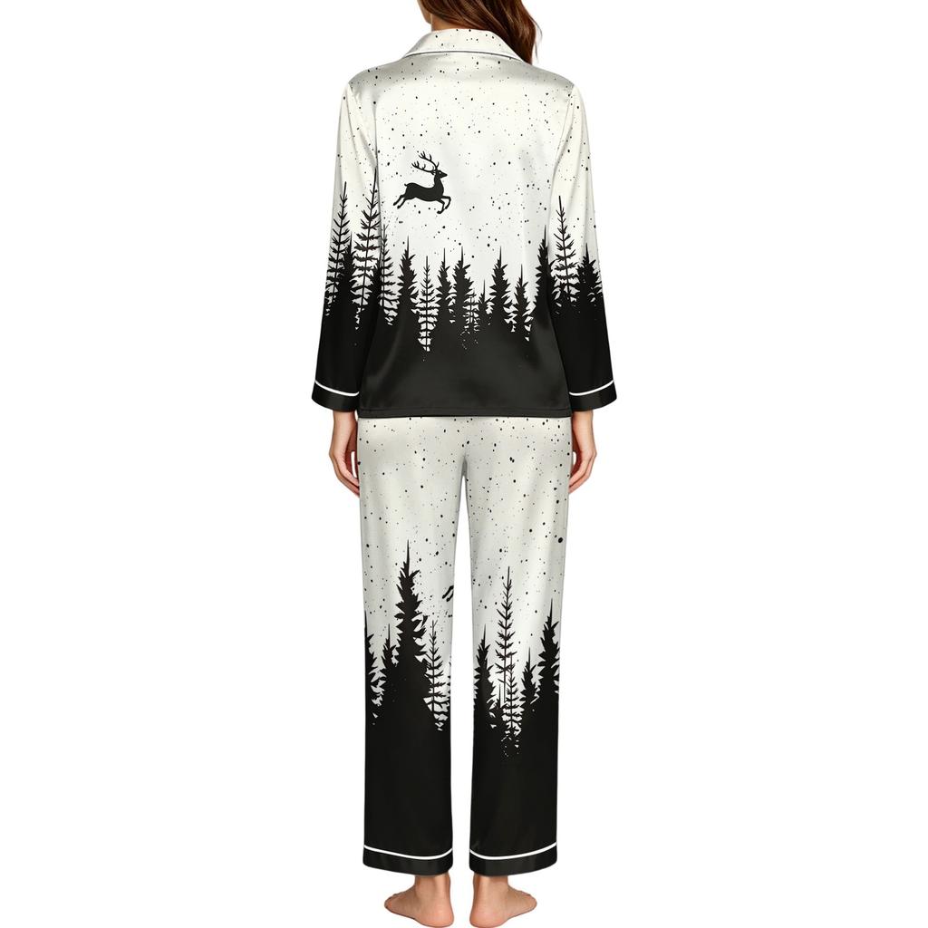 Women's Christmas Print Long Sleeve Pajamas for Holiday Lounging and Relaxing at Home