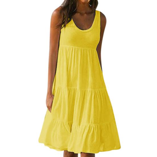 Plus Size Casual Women Summer Beach Solid Color Sleeveless Loose Midi Dress