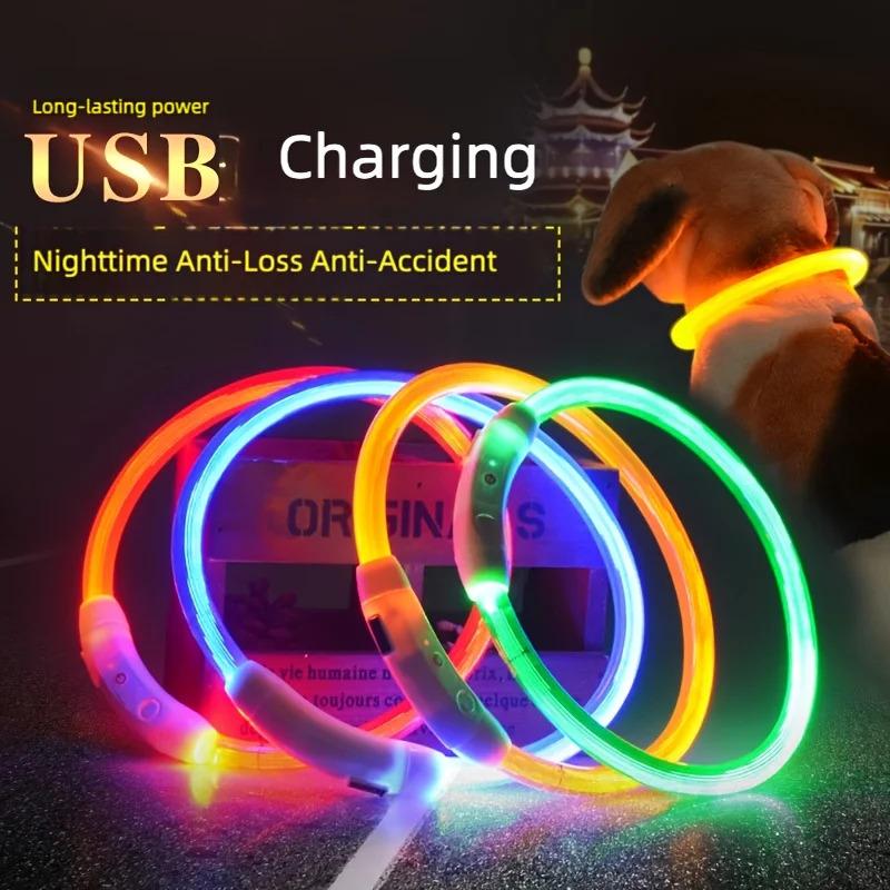 

USB Rechargeable LED Dog Collar with 3 Adjustable Modes Safe Reflective Glowing Pet Collar for Night Walking Waterproof XS синий