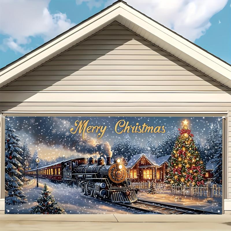 1pc 2D flat, Merry Christmas garage door banner - for home, wall, yard - festive outdoor decoration, no power required wsj