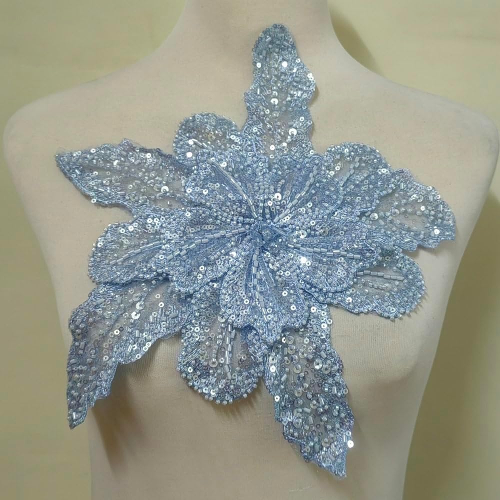 1Pcs Multi Layered Organza Three-Dimensional Flower Crystal Studded Pearl Patches Applique Dress Decoration Accessories