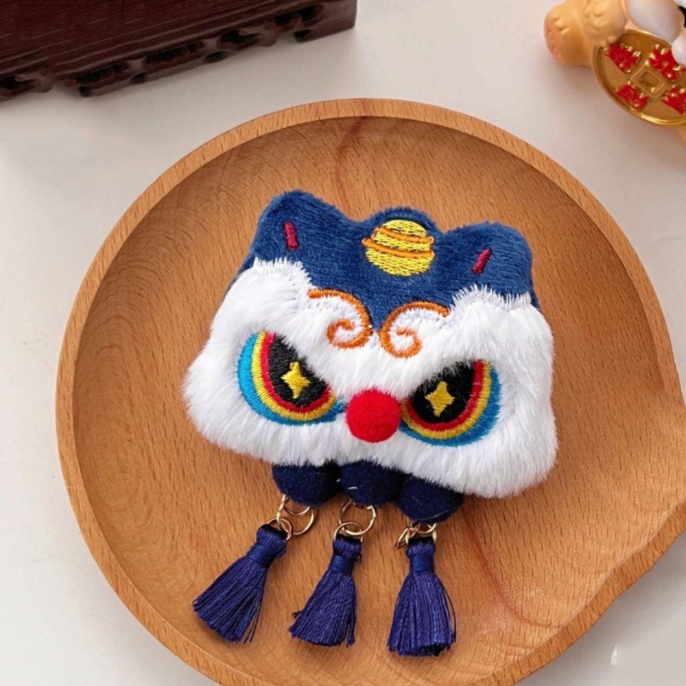 Lion Awakening Chinese New Year Plush Keychain Tassel Lion Dance Brooch Cute New Year Badge  Unisex