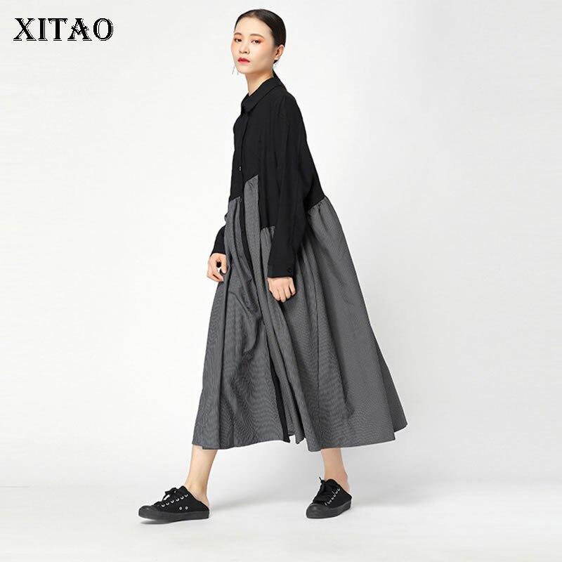 

XITAO Plus Size Pleated Striped Dress GWY2952