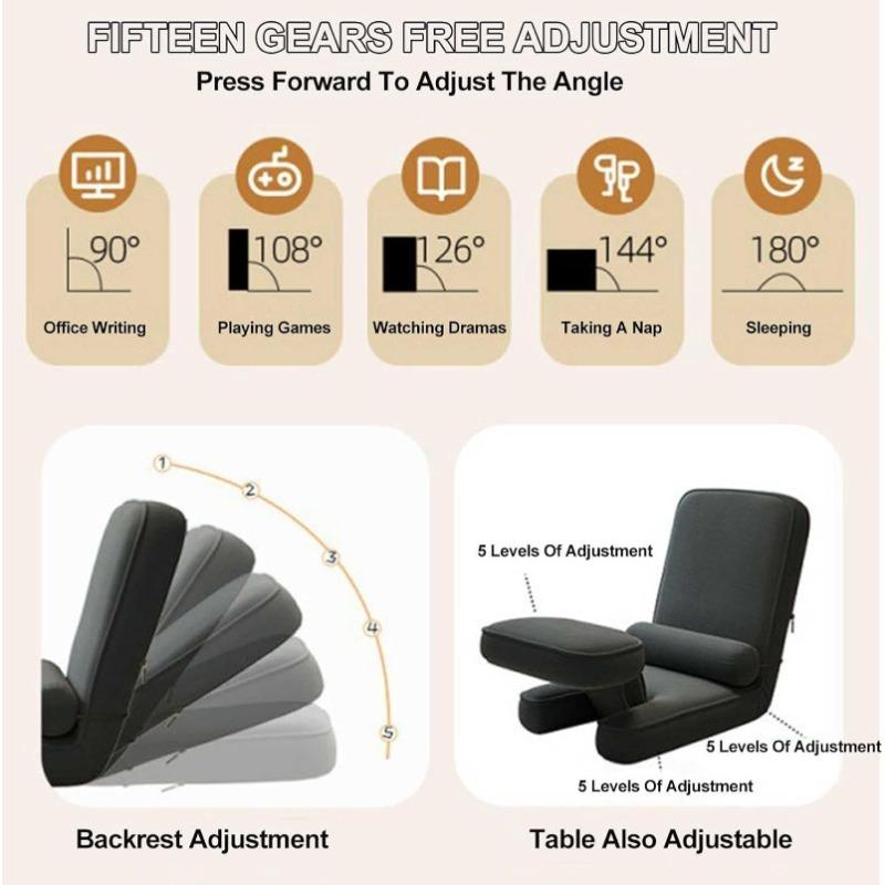 Folding Floor Chair with Headrest Back 15 Gear Adjustment Floor Sofa Lounger Sofa for Living Room Bedroom University Student
