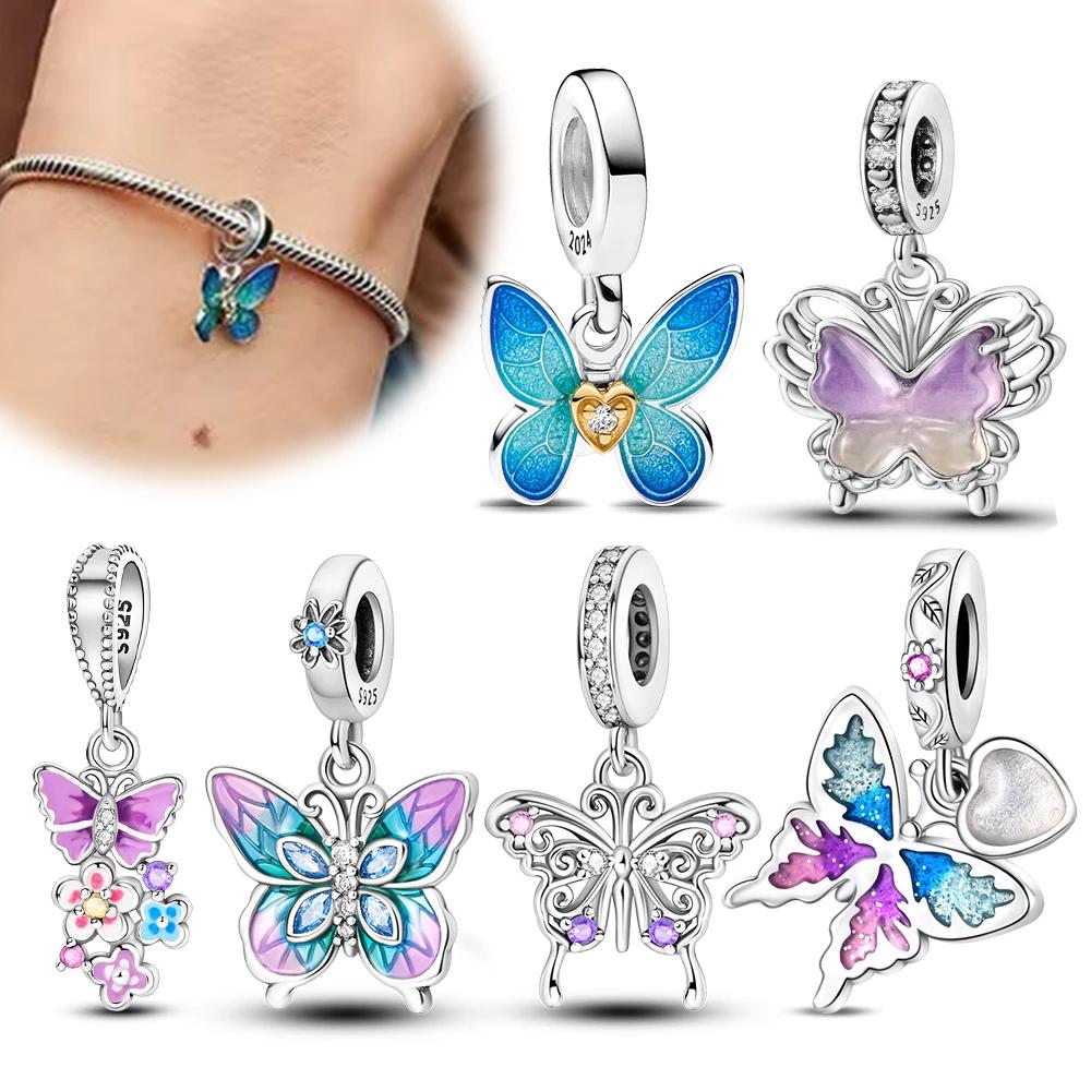 Copper Spring Butterfly Series Blue Dream Butterfly Fit Original Bracelet Women'S Charms For Jewelry Making