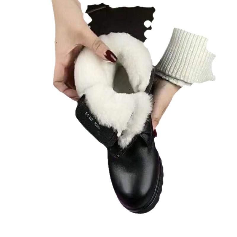 Comfort boots autumn and winter Martin boots thick heel medium heel leather thick bottom fleece British style boots fleece