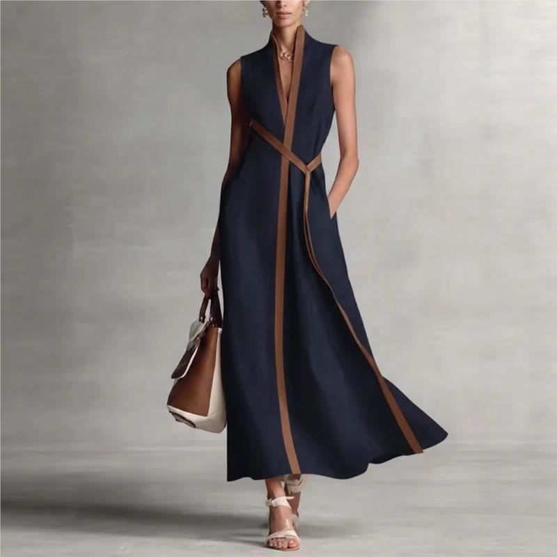 Women's Casual Dresses Sleeveless Lace Up Dresses for Woman 2026 Summer Simple Loose Cotton Linen Long Dress Ropa Para Muje Robe
