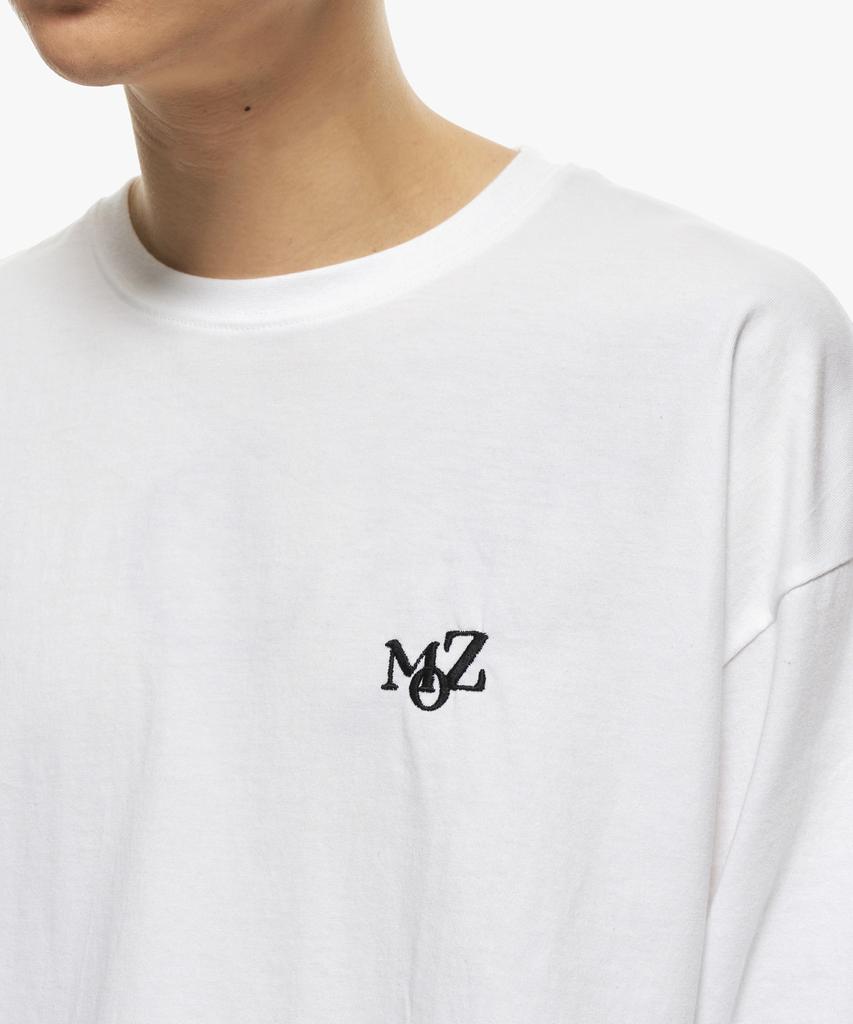 MOZMOZ 20S Embroidered Oversized Long Sleeve T-Shirt White
