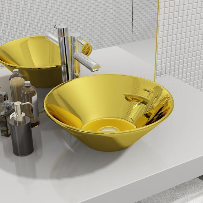 VidaXL Lavabo 42 x 14 cm Céramique Doré