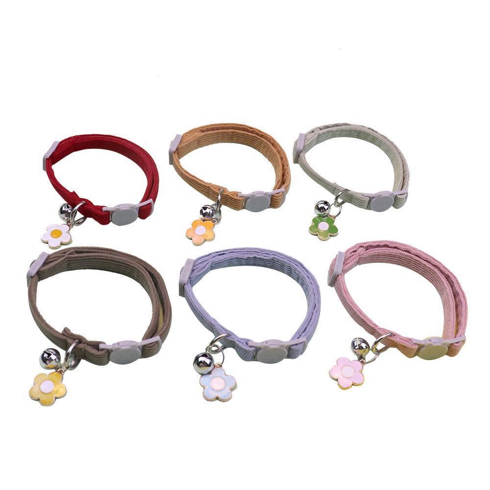 Adjustable Safety Corduroy Choker: Cute Bell Flower Collar for Dogs & Cats