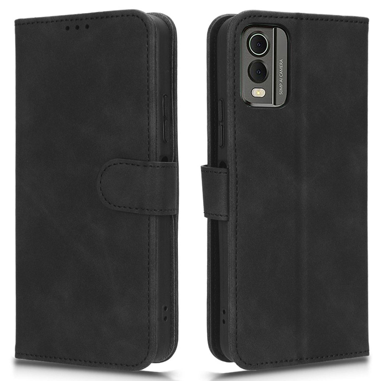 

For Nokia C32 Anti-Drop Wallet Phone Case Skin-Touch Protective PU Leather Phone Cover with Stand Black