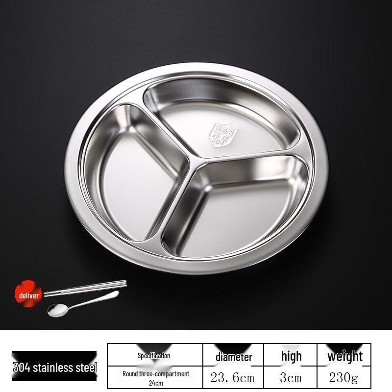 304 Stainless Steel Round Divided Meal Plate