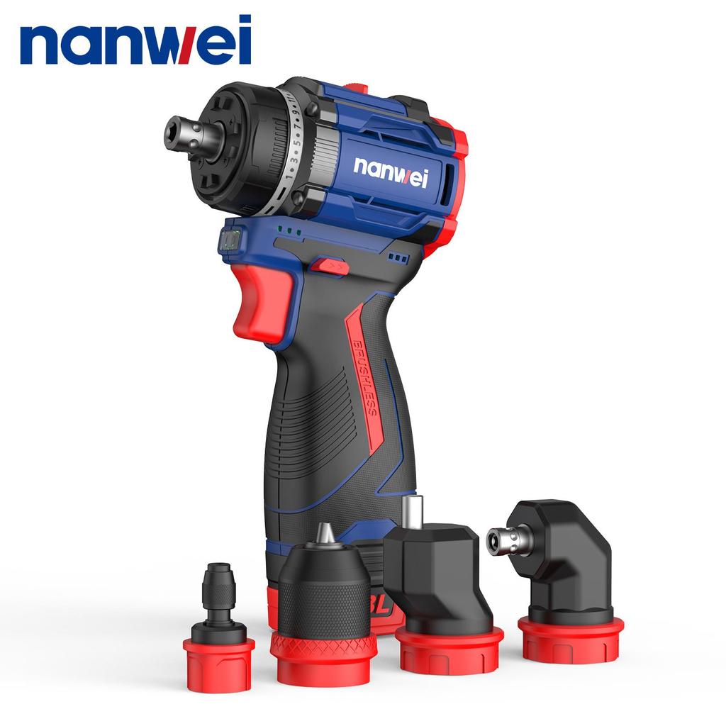 NANWEI 4-in-1 Electric Drill with Multiple Heads,brushless Motor 16 V, 45 Nm