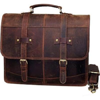 16" Mens Briefcase for Laptop Genuine Leather Messenger Bag for Men Satchel Distressed Stylish Professional Shoulder Bag