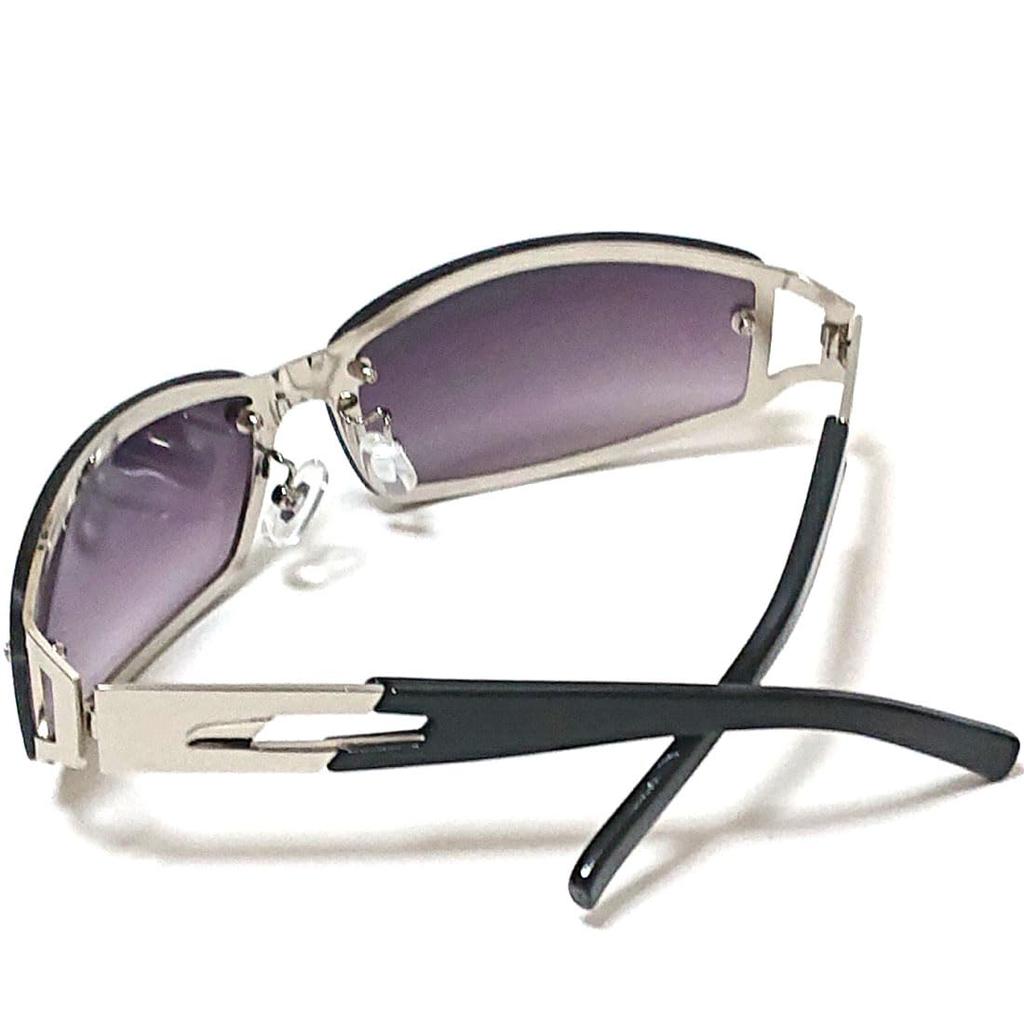 [FashionBerry] 2. Silver x Brown Half Sunglasses, Fashion Glasses for Men, A Little Bad Boy, Intimidating, Colored Lenses, UV Protection, Bold,