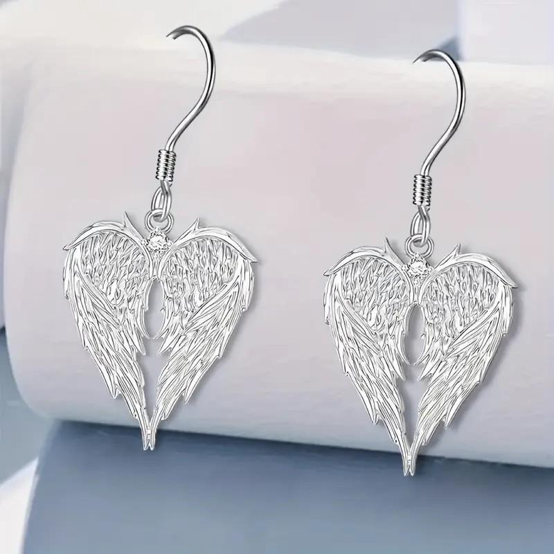 Elegant Angel Wing Heart Shaped Pendant Necklace,earrings, Exquisite Fashionable Elegant Versatile Banquet Party Daily Wear Jewelry Gift