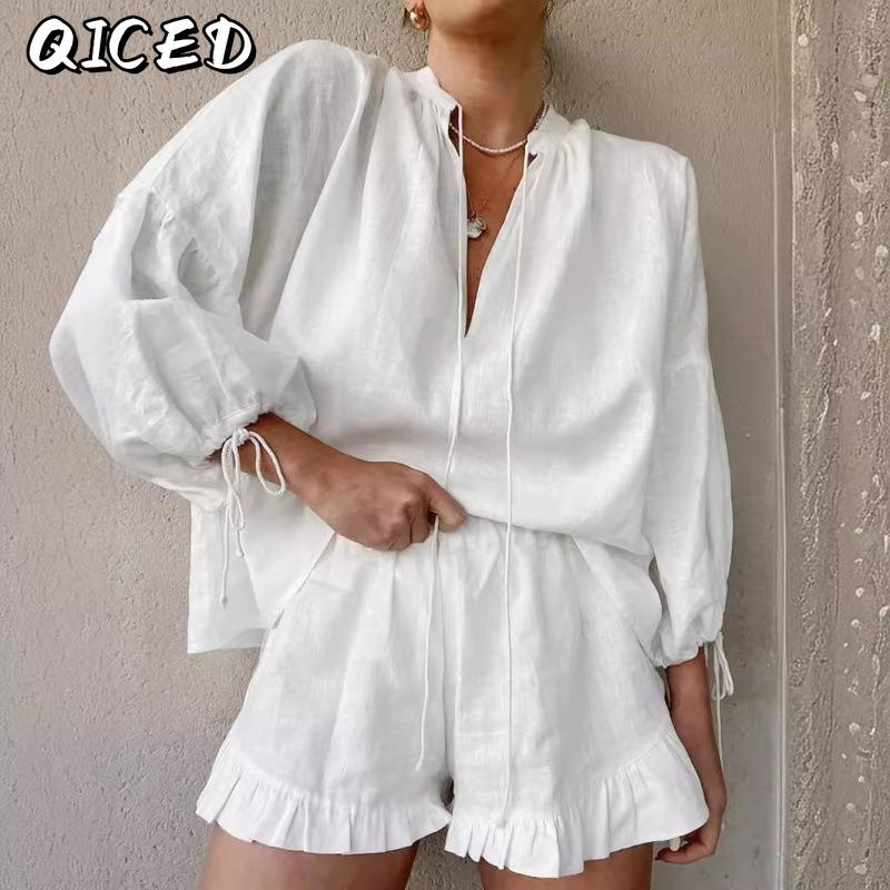 QICED Completi Pantalone Casual Moda Donna Manica Lunga Scollo a V