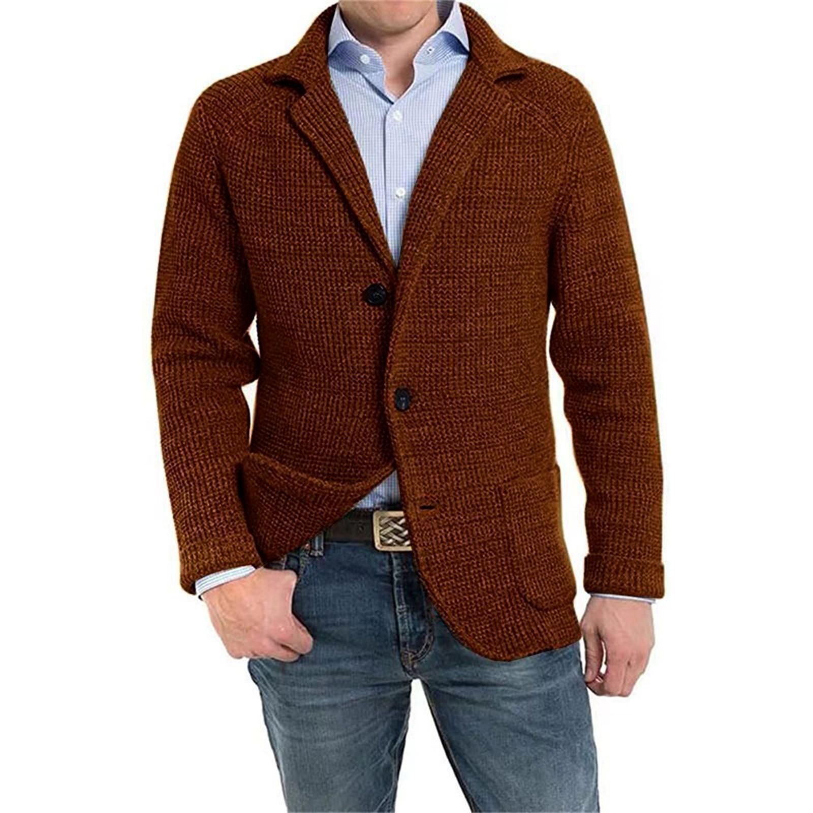 

Мужская мода свободный кардиган теплый лацкан куртка свитер XXXXL коричневый