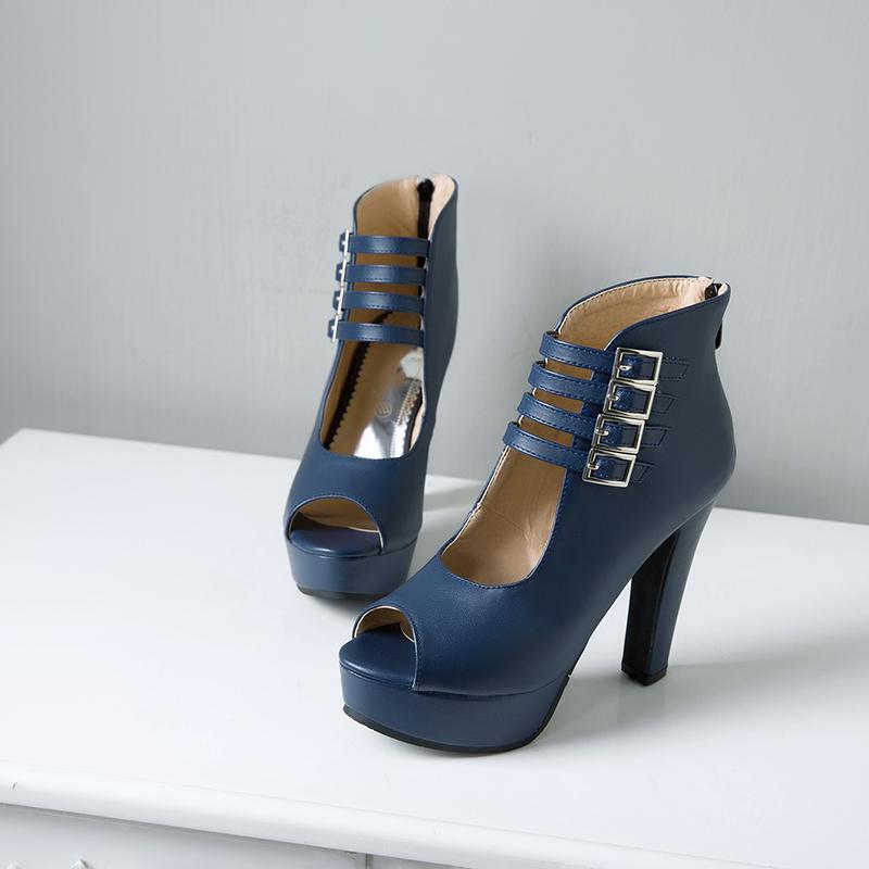 Summer New Womens Ankle Boots Sandals High Quality PU Leather Buckle Strap Zip Stiletto Heels Plus Size 35-46Shoes
