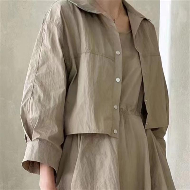 Summer 2 Pieces Women's Dress Suits Turn-down Short Jacket and Solid Casual Tank Dress Sets Outfits Spring