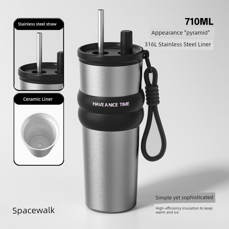New 316 Stainless Steel Thermos Cup, Simple and Stylish, Large Capacity Thermos Cup with Ceramic Inner Liner, Portable Car Water Cup